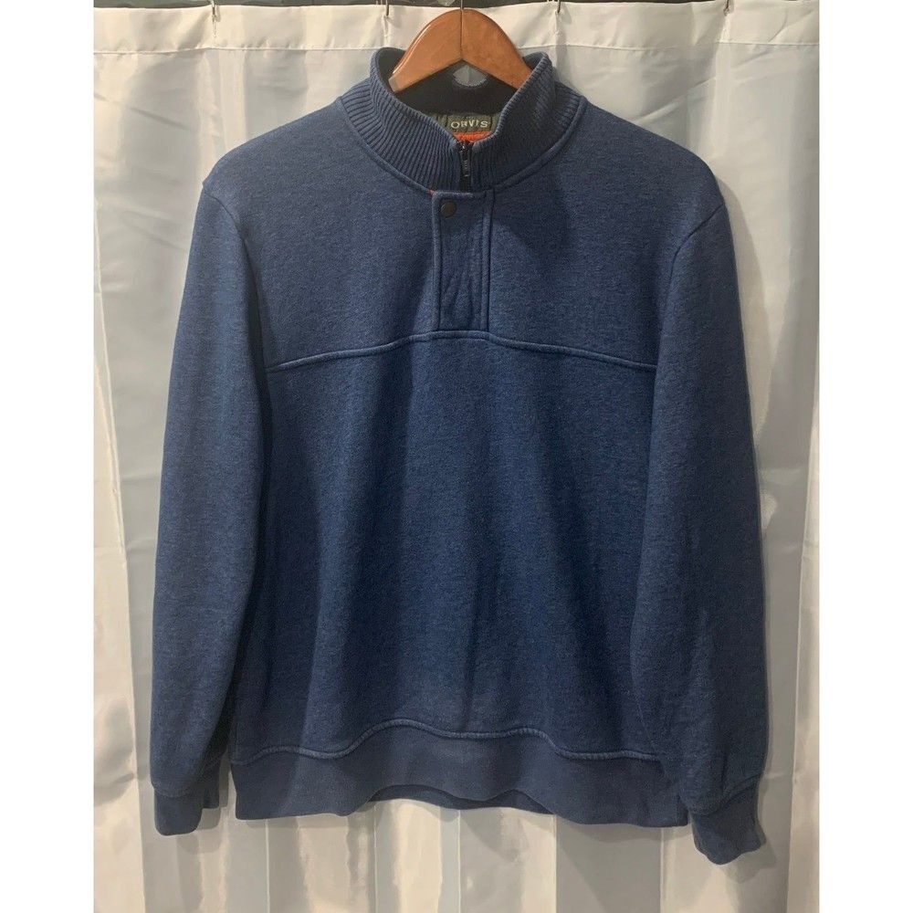 Orvis Men's Size M Quarter Zip Long Sleeve Navy Blue Pullover Sweater